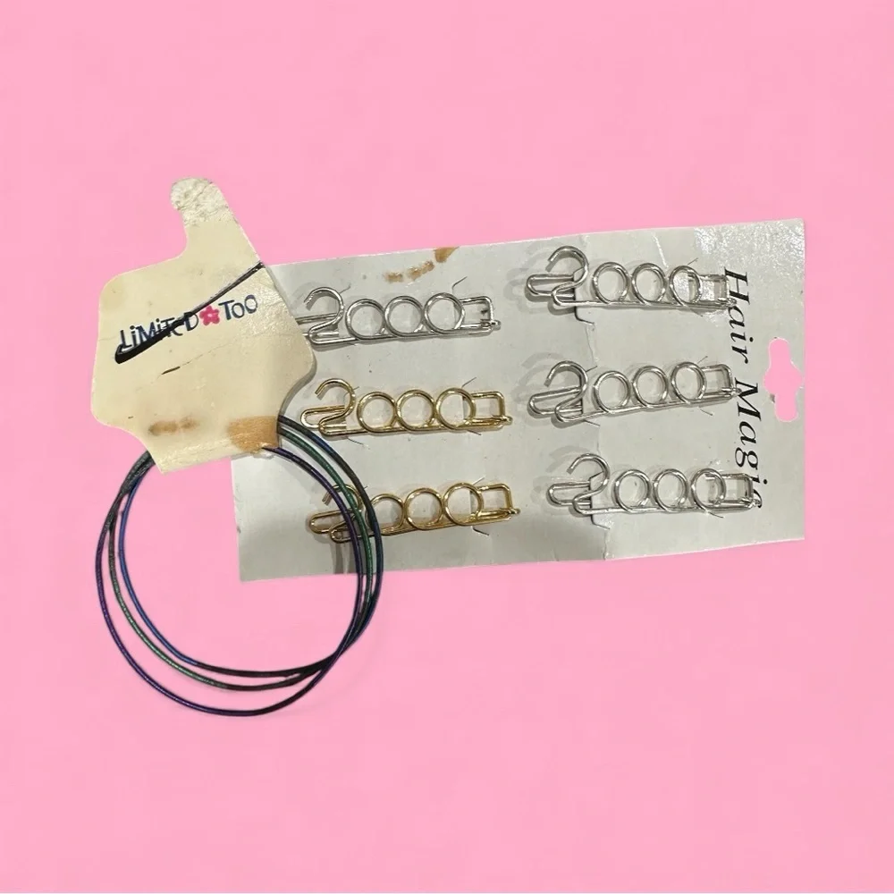 NWT VTG Y2K Limited Too Stretchy Pastel Bracelets and “2000” Hair Clip and Set